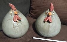Pair of LARGE Ceramic Green Plump Figurine Chickens for Home Decor in XLNT COND picture