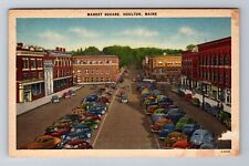 Houlton ME-Maine, Bird's Eye Market Square, 40's Cars, Antique Vintage Postcard picture