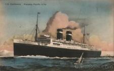 1935 S.S. California-Panama Pacific Line. Giant ship is pictured,small sailboat picture