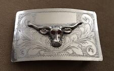 Awesome Old Vintage 1950’S Mexico Silver Ruby Red Eye Longhorn Steer Belt Buckle picture