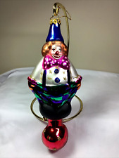 Estate Vintage Large Circus Clown 8.5in. Blown Glass Christmas Ornament      358 picture