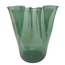 Vtg Large Hand Blown Bullicante Green Fluted Vase  picture