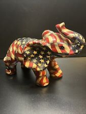 Patriotic Ceramic Elephant Figurine US Flag Decoupage Pattern Republican 8” EUC picture