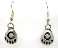 Navajo Bear Paw Earrings Virginia John Lab Created Opal Dangle 925 Silver #186 picture