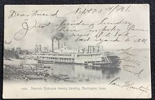 steamer dubuque postcard Leaving Landing Burlington Iowa 1906 Vintage picture
