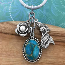Mermaid Keyring Keychain Charm, Blue Ocean Jasper & Rose Freshwater Pearl Charm picture