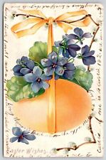 Easter Wishes Flowers Antique Embellished Postcard PM Cancel UDB WOB Note Tuck picture