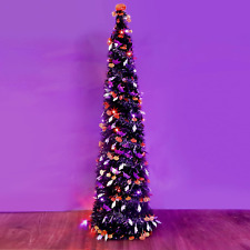 5Ft  Halloween Black Spooky Tree Pop up Collapsible Tinsel Pencil Tree Decor picture