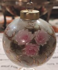 Antq Hand-Painted Lustre  Glaze w Pink Flwrs/Gold Accents w Chandelier Look Ball picture