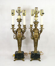 Antique Empire Napoleon III Figural Gilt Bronze Pair of  3 Light Lamp picture