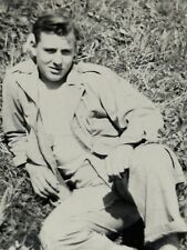 2L Photograph Army Base 1733 Handsome Attractive Man Laying On Ground 1940's picture