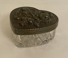 Vintage Atlantis Crystal Heart Box Hand Blown and Cut Silverplated Lid Portugal picture