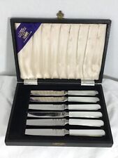 VINERS OF SHEFFIELD Stainless Steel Knives Mother of Pearl Vintage Set of 6 picture