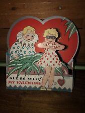 Valentine Boy Clown Masked Girl Vintage Greeting Card 1930s 1940s picture
