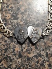 Vintage Sacred Hearts of Jesus and Blessed Virgin Mary Medal Bracelet  picture
