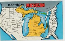 Map Greetings postcard  Michigan MI  U.S  Chrome Nice picture