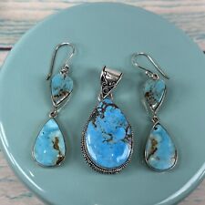 Navajo Unsigned Sterling Turquoise Earrings & Pendant Lot M24 picture
