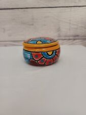 The Zen Den San Pedro Pottery Hand Painted Yellow Floral Round Trinket Box Dish picture