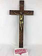 Ancient Jesus Christ Brass & Religious Wood Large Cross/Crucifix 60cm picture