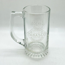 Tabasco Etched Glass Beer Mug Handled Stein Two Sided Diamond Logo Heavy Base picture