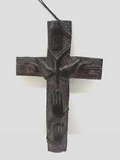Beautifull Vintage Handcarved Wood Cross With Touching Hands & Dove/Bird 8