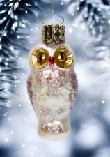 Vintage Germany Christborn Blown Glass Glitter Owl Christmas Ornament picture