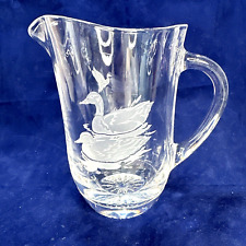 Cartier Crystal Pitcher with Engraved Ducks Waterfowl 7.25