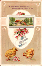 Vintage C 1910 Easter Greetings Bunny Rabbit Gazing Butterfly Embossed Postcard  picture