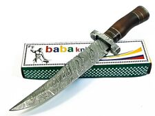 BEAUTIFUL CUSTOM HAND MADE DAMASCUS STEEL HUNTING KNIFE BOWIE KNIFE BURL WOOD picture