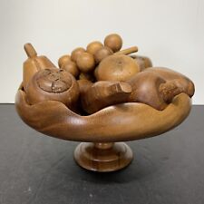 Vintage Mid Century 9 Piece Teak Wood Fruit Set Life Size + Pedestal Bowl 5”x10” picture
