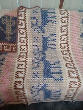 Vintage Biederlack Retro Blanket  75X57 Brown Blue Southwest Deer Native Design picture