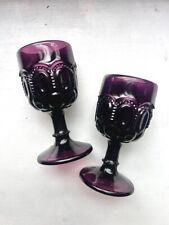 Pair of Vintage Amethyst Goblets, Moon & Stars Purple Water Glasses picture