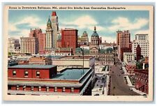 Baltimore Maryland Postcard Scene In Downtown Five Blocks From Convention c1940s picture
