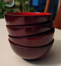 Japanese Lacquer Miso Soup Rice Bowls Red Wood Grain - Set of 4 picture