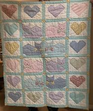 Vintage Homemade Lap Quilt Patchwork OOAK Cats and Hearts Wall Hanging 42x51 picture