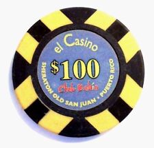 $100 EL CASINO CLUB BAHIA SHERATON BLACK YELLOW Poker Chip San Juan Puerto Rico picture