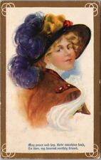 1909 PRETTY LADY Greetings Postcard 