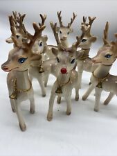 Vintage Christmas Plastic Reindeer With Rudolph 1960’s Set 7 picture