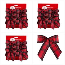 (LOT OF 3pks) Holiday Time Red & Black Buffalo Plaid Mini Bows, 6 Count. picture