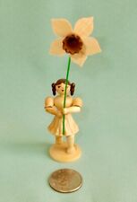 New Erzgebirge Little Girl w/ Large Single Daffodil Made in Natural Wood KUHNERT picture