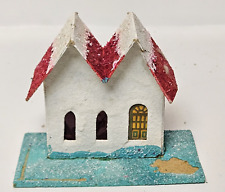 Vintage Putz Christmas Village Paper Cardboard House Mica Missing Greenery picture