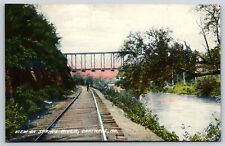 Carthage Missouri~Spring River~Waterfront Railway~Man on Tracks~Bridge~1911 PC picture