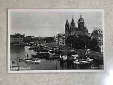 Vintage Real Photo Postcard RPPC Amsterdam Netherlands Canals Ships Boats Church picture