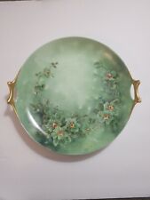 Vintage HR Bavaria Green floral round platter with Gold handles hand painted  picture