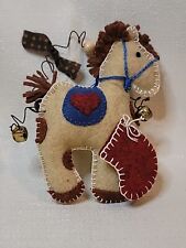 Handmade Felt Hanging Horse Christmas Ornament w/Bells & Stocking Handcrafted picture