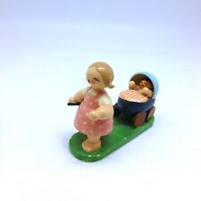 Darling Vintage GDR Erzgebirge Expertic Little Girl Pulling Baby Buggy  Germany picture