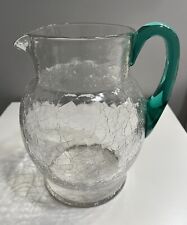 Antique Uranium Handle Crackle Glass Pitcher, Tiffin or Fry Glass picture