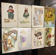 Nice~Lot of 8 Antique 1910 Easter Postcards Bunnies Chicks picture
