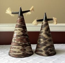 VTG Pair Of Ceremonial Nigerian Statue Cones (Fabric on Aluminum), Tallest 12