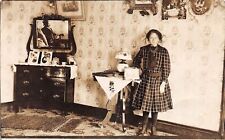 RPPC Young Girl in Room w/ Man Reflected in Dresser Mirror c1910 Postcard picture